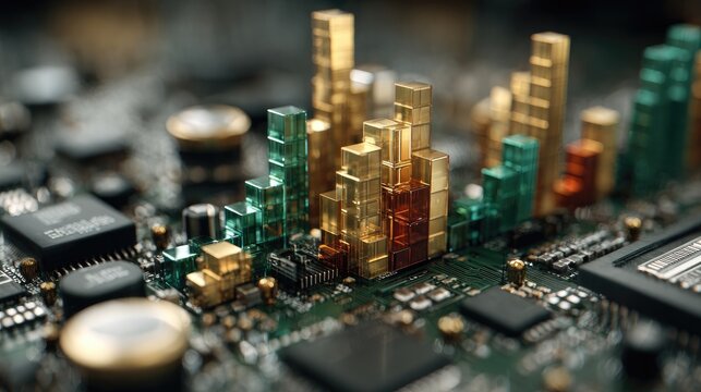 Abstract cityscape on circuit board