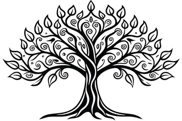 Tree and roots design on white background, best tree for logo.