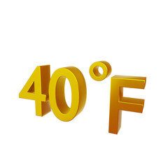 40° F. Temperature degrees Fahrenheit text isolated on white background. 3d render.