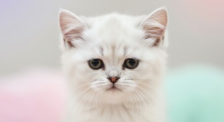 White kitten portrait with large eyes
