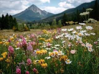 Fototapeta premium alpine meadow with flowers