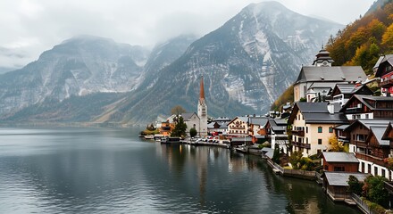 Fototapeta premium Picturesque Alpine Lake Village.