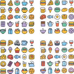 Colorful Food Icons and Illustrations.
