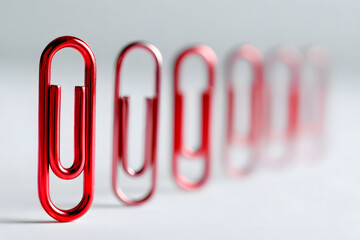 Red paper clip show different from the others on whie background