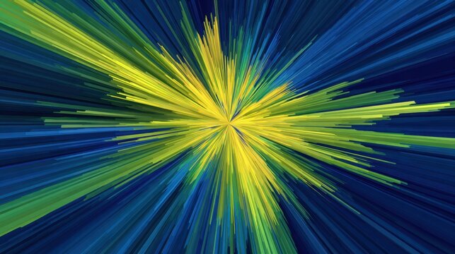 Start Burst. Blue, Yellow and Green Abstract Radial Lines Geometric Background with Explosion Star