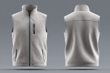 Sweater Vest Template. 3D Rendering of Blank Track Vest Jacket in Front and Back Views