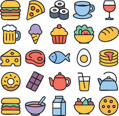 Diverse Food and Drink Icons Collection.