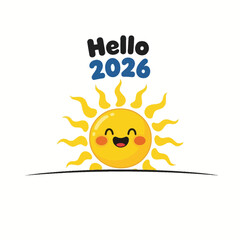 Cheerful Cartoon Sun Welcoming the Year 2026