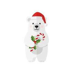 Festive Polar Bear with Candy Cane and Holly