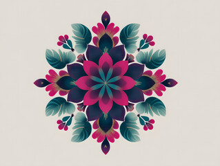 Floral Mandala Symmetrical Abstract Pattern with Vibrant Petals
