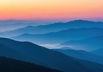 Fototapeta premium Scenic Mountain Range Vista at Dawn with Vibrant Hues and Layered Ridges