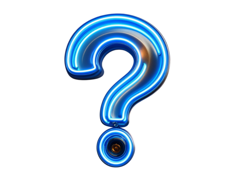 Glowing Neon Blue Question Mark, Transparent Background PNG