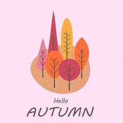 Trendy ,colorful autumn poster, cover and postcard with trees. Autumn background, template for advertising, sales, websites, social networks and printing.