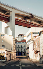 Lisbon streets under the bridge