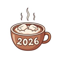 Cartoon Coffee Mug with 2026 and Marshmallows