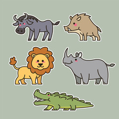 cute animal cartoon character for kids education. exotic wildlife animals fauna arts