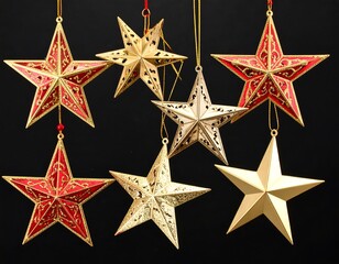 Obraz premium Christmas stars hanging, gold and red