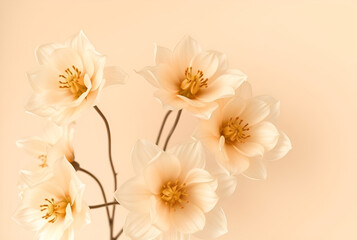 Transparent beige flowers on beige background, Generative AI