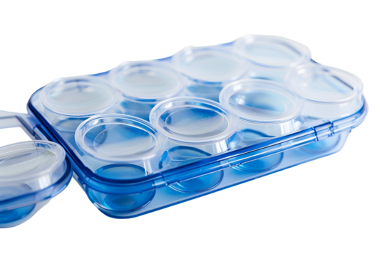 Blue contact lens case with multiple compartments