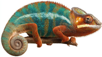 Obraz premium Colorful Chameleon on Branch Close Up in Natural Lighting