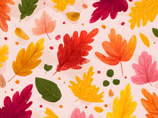 Colorful Autumn Leaves Seamless Pattern Background