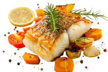 Roasted Cod with Lemon Rosemary and Vegetables