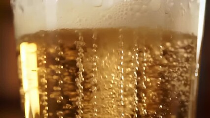 Refreshing Amber Beer Bubbles in a Glass Close Up with Golden Liquid and Warm Brown Background for Ads Advertisement and National Beer Day Promotion Sparkling Effervescence and Thirst Quenching