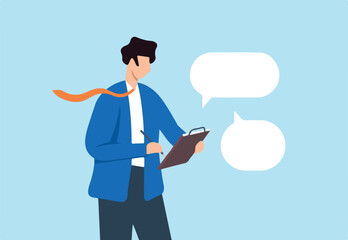 Confident businessman takes notes during meeting while listening to information from others. Concept of note taking or minutes of meeting, capturing key points, conclusions, or summaries