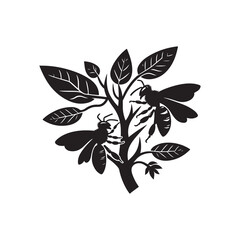 Black Bee Silhouette Vector Illustration, Solid White Background.