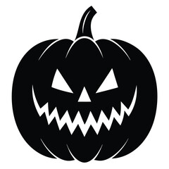 Black silhouette of a carved Halloween pumpkin jack o lantern