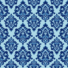 Damask seamless pattern with sapphire blue floral pattern, vintage style, vector illustration elegant for textile, wall paper, bedding, curtains, rug, cushion cover, upholstery fabric, wrapping