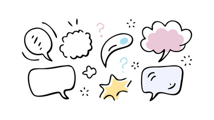 Hand drawn pastel speech bubbles and question marks thought bubble pastel colors