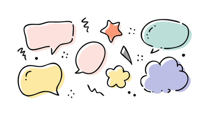 Hand drawn pastel speech bubbles and abstract shapes pastel colors communication
