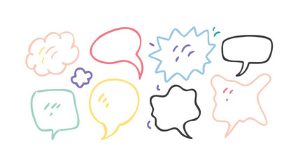 Hand drawn colorful speech bubbles with playful shapes communication dialogue