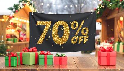 70 Percent Off Christmas Sale Banner.
