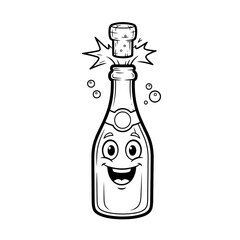 Cartoon Champagne Bottle with Cork Popping and Happy Face