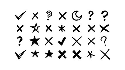 Hand Drawn Checkmarks Stars Question Marks and Xs x mark cross