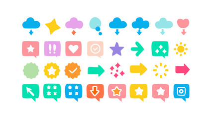 Colorful hand drawn icons and symbols collection clouds
