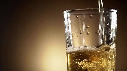Slow Motion Golden Liquid Pouring into Glass with Bubbles against Gradient Brown Background Perfect for Beverage Ads Refreshment National Beer Day and Drink Promotions Inviting Golden Hue and