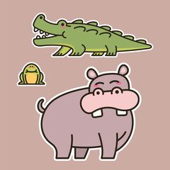 cute animal cartoon character for kids education. exotic wildlife animals fauna collection