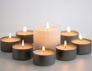 Minimalist Multiple Candles with Copy Space on White Background