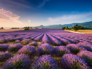 Naklejka premium Lavender field photo as a tool for ecological education and youth engagement 