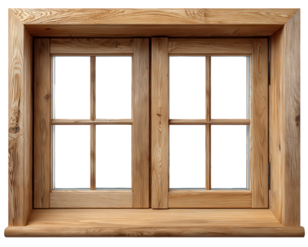 Wooden frame window with classic grid design, natural wood texture, rustic style, architectural element, cozy and inviting, suitable for home or cabin decor