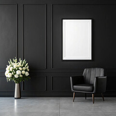 minimalist monochromatic room, empty frame mockup