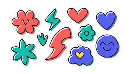 Cheerful abstract shapes and symbols icons