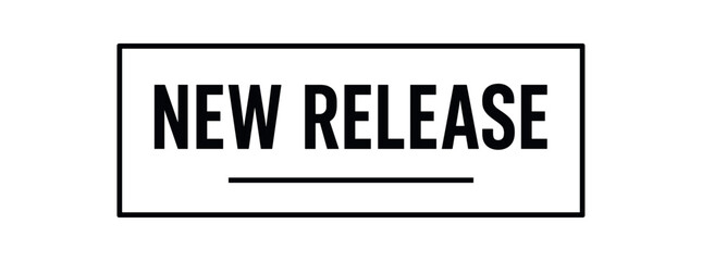 Minimal vector rectangular banner design text NEW RELEASE bold modern font clean rectangular banner dividing line isolated on white