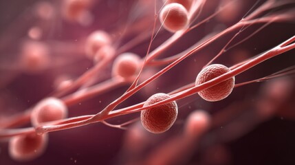 microscopic look at blood cells flowing through capillaries, realistic biology textures with smooth fluid motion