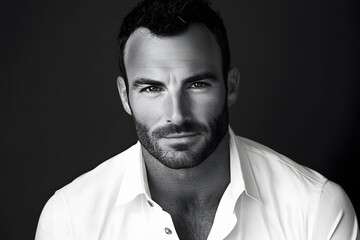 Obraz premium Dramatic Black and White Portrait Handsome Man Serious Expression