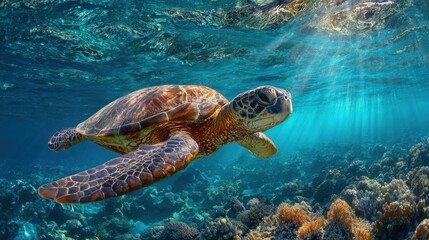 Obraz premium Gliding Peacefully In A Sunlit Coral Environment