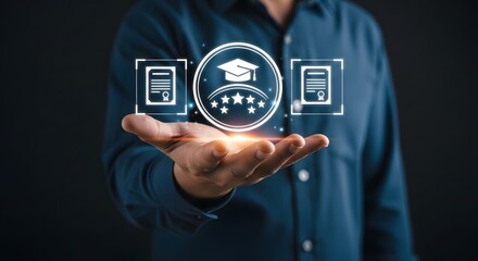 Fototapeta premium Achieve academic excellence with digital certificates and star ratings, showcasing educational success and professional development.